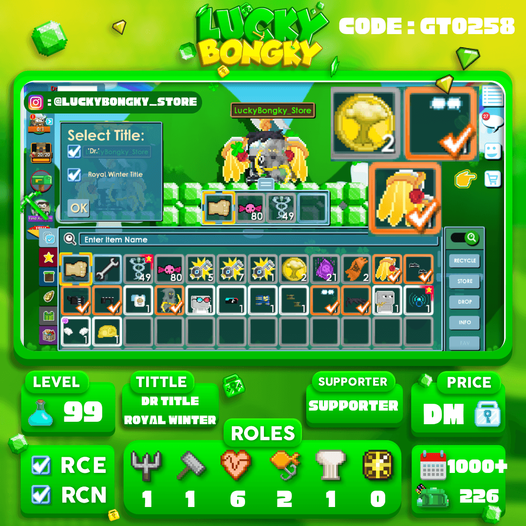 DR & ROYAL WINTER TITLE/200 GROWTOKEN/FOCUSED EYES/ROLES 1-1-6-2-1-0/LEGACY ACCOUNT/SUPPORTER/RCE RCN